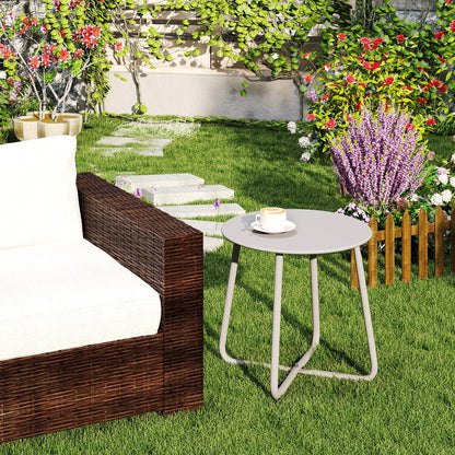 HollyHOME Beistelltisch Outdoor rund, Metall Gartentisch Grau