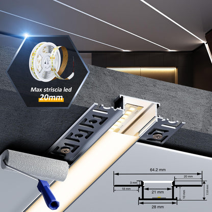 LED Trockenbauprofil Aluminium 2M für 20mm Streifen – 10er Set