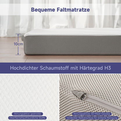 Z-hom Klappmatratze 140 x 195 cm, 3-teilige Faltmatratze, 10 cm