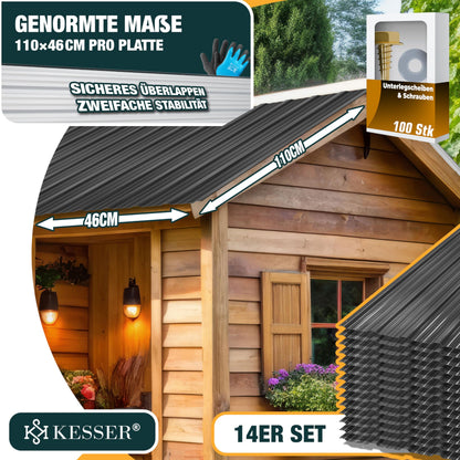 KESSER Trapezblech 14er Set, 110 x 46 cm, Stahl verzinkt, Anthrazit