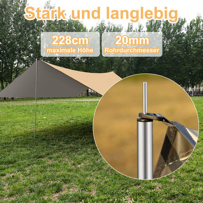 WADEO Camping Tarp wasserdicht 4 x 3 m, Zeltplane mit Stangen, Khaki
