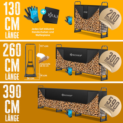 KESSER Kaminholzregal Metall 130x36x117cm mit Abdeckung