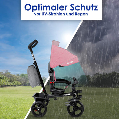 KIDIZ 6in1 Kinderdreirad mit Schubstange – Rosa, Klappbar