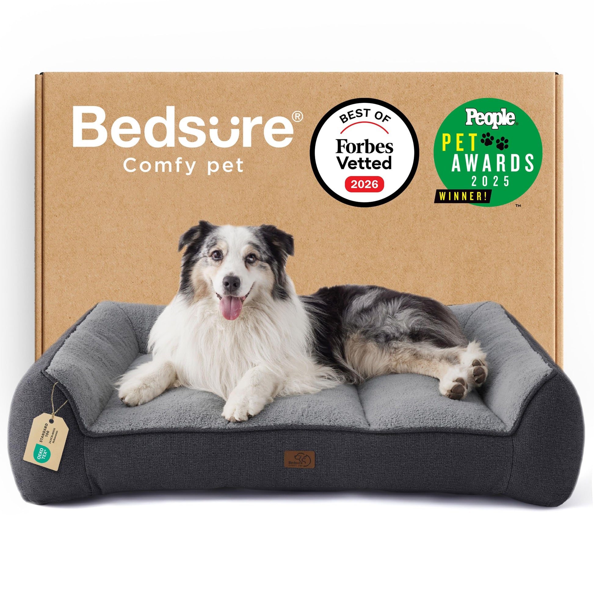 BEDSURE ergonomisches Hundebett für grosse Hunde 106x76 cm dunkelgrau, rechteckige Form mit Kopfpolstern