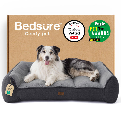 BEDSURE ergonomisches Hundebett für grosse Hunde 106x76 cm dunkelgrau, rechteckige Form mit Kopfpolstern