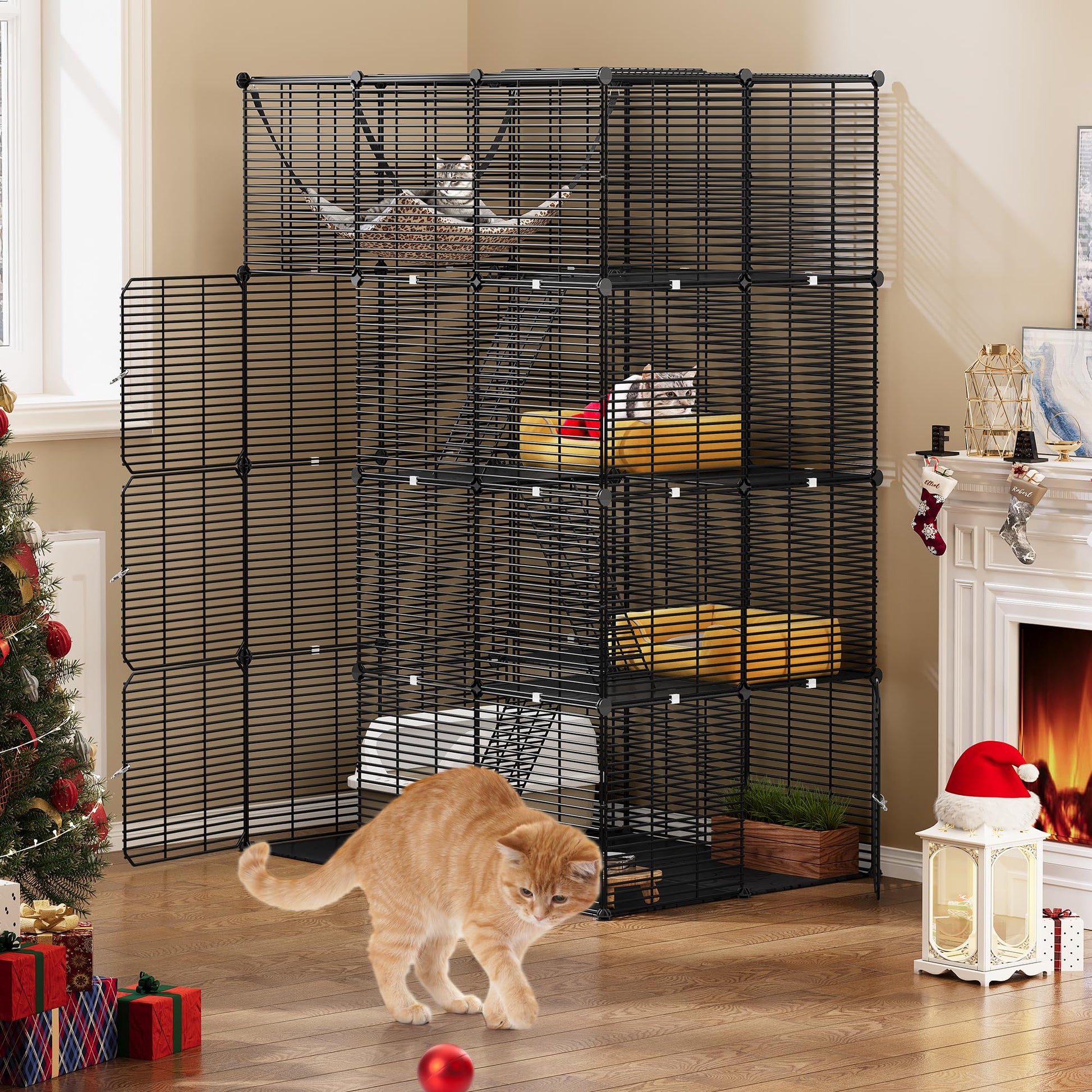 YITAHOME 4-stöckiger Katzenkäfig Catio 104x72x140cm. Hoher, rechteckiger Drahtkäfig. Bietet sicheren, mehrstöckigen Auslauf für Katzen.