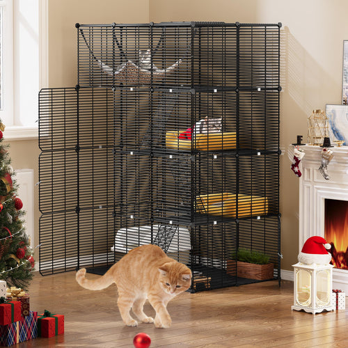 YITAHOME 4-stöckiger Katzenkäfig Catio 104x72x140cm. Hoher, rechteckiger Drahtkäfig. Bietet sicheren, mehrstöckigen Auslauf für Katzen.