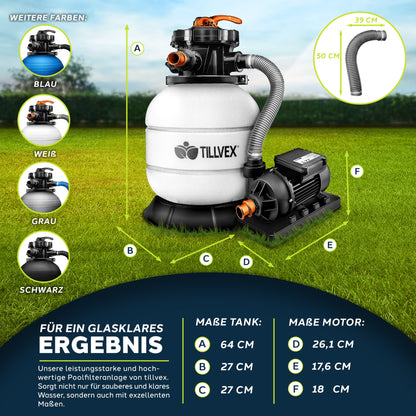 tillvex Sandfilteranlage Pool 7.900L/h – 7-Wege Ventil