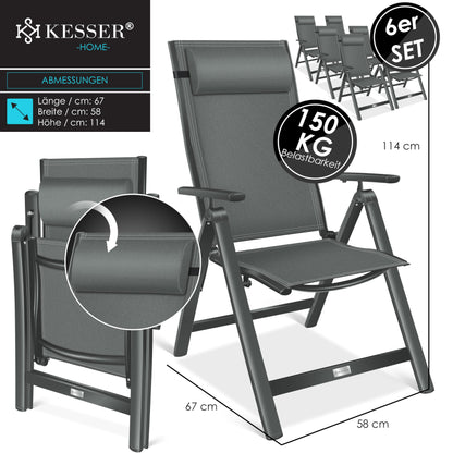KESSER Gartenstuhl Hochlehner Aluminium Klappstuhl – 6er Set Anthrazit