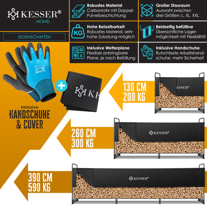 KESSER Kaminholzregal Metall Outdoor 260x117cm mit Abdeckung