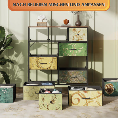 WLIVE Kommode 9 Schubladen aus Stoff – Schlafzimmer, Vintage-Druck