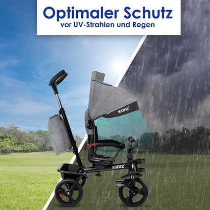 KIDIZ® 6in1 Kinderdreirad lenkbar mit Schubstange klappbar Grau