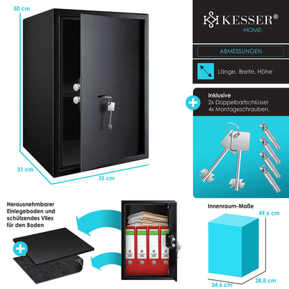 KESSER Möbeltresor Doppelbartschloss 50x35x31cm – Schwarz