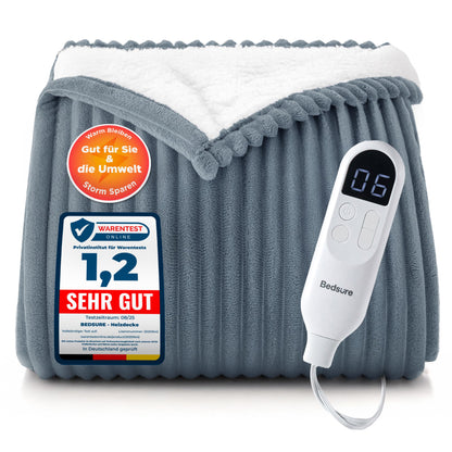 BEDSURE Heizdecke mit Abschaltautomatik 180x200cm - Gestreift Grau