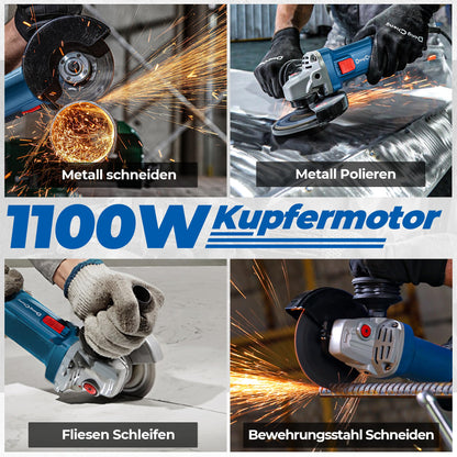 DongCheng Winkelschleifer DSM10-125, 1100 W, 125 mm, mit 6 Scheiben
