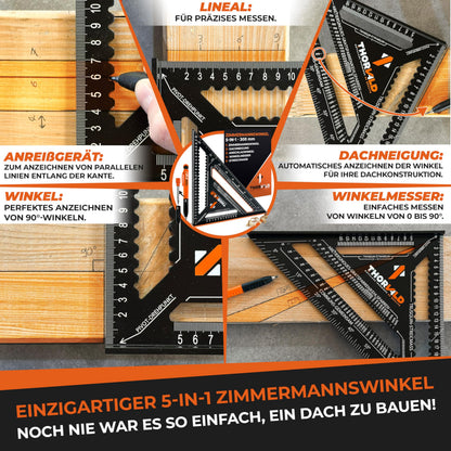 THORVALD Zimmermannswinkel Set 7-in-1, 300 mm + 180 mm, Aluminium