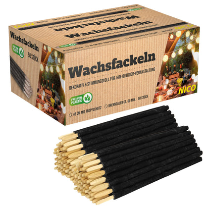 NICO Feuerwerk Wachsfackeln 50 Stück mit Handschutz, 60 Min