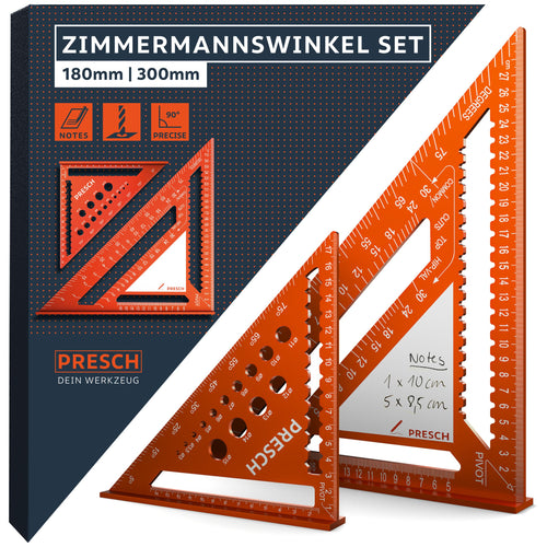 Presch Zimmermannswinkel Set 180 mm & 300 mm aus Aluminium