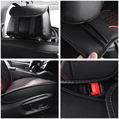 Udpomb Auto Vordersitzbezüge 2er Set Leder Schwarz-Rot Rhombus