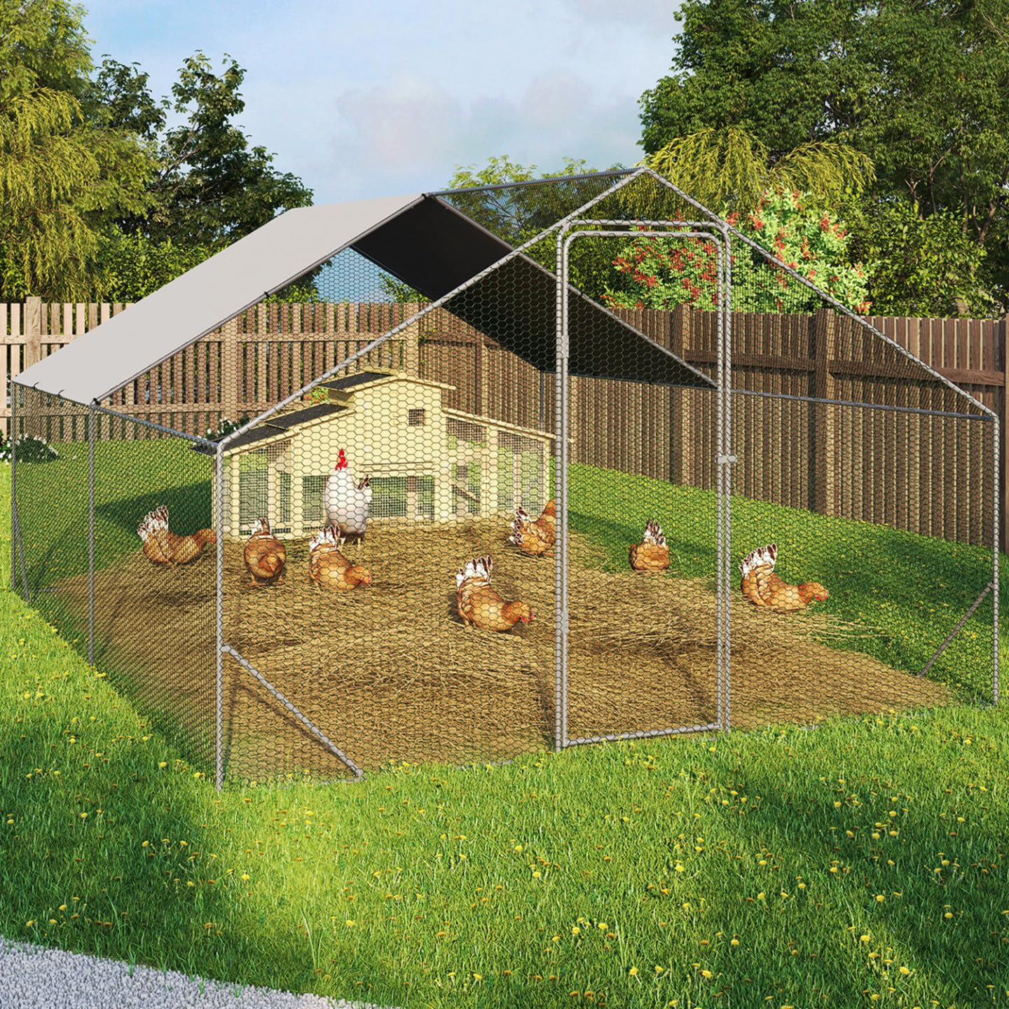 IDMarket Freilaufgehege 4x3 m, Hühnerstall aus verzinktem Stahl, Gitterpark