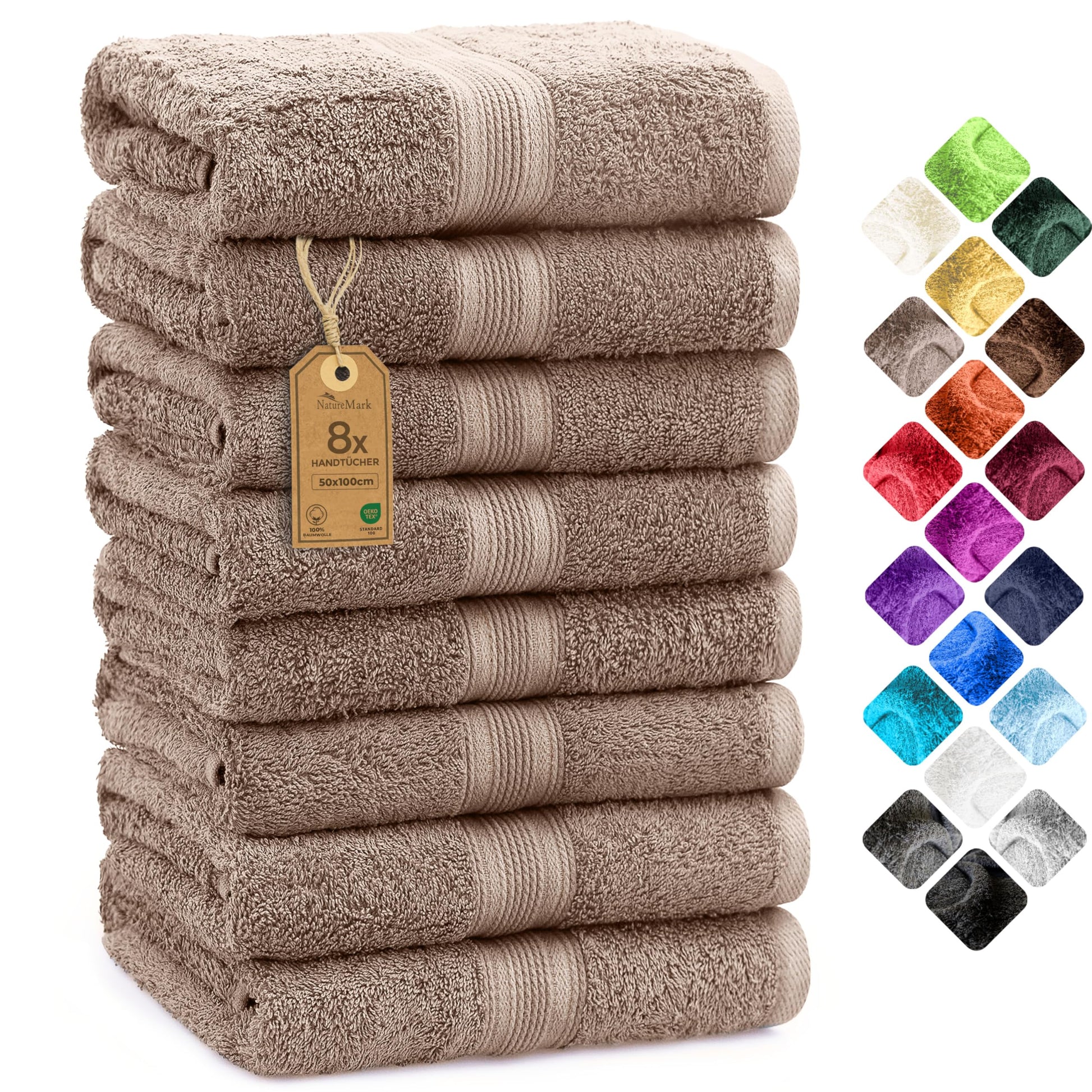 NatureMark Handtuch-Set 8-teilig, Baumwolle, 50×100 cm, Sand/Beige, weich und saugfähig