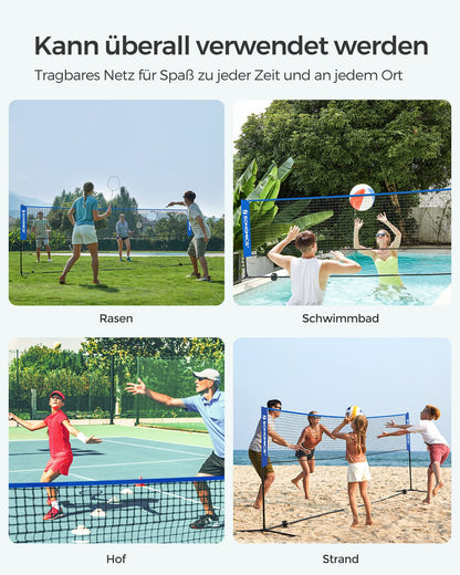 SONGMICS Badmintonnetz Volleyballnetz 5 m höhenverstellbar blau