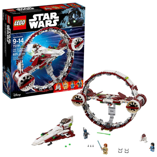 Lego Star Wars 75191 Jedi Starfighter With Hyperdrive: Gelb-grauer Starfighter mit ringförmigem Hyperdrive für interstellare Raumflüge.