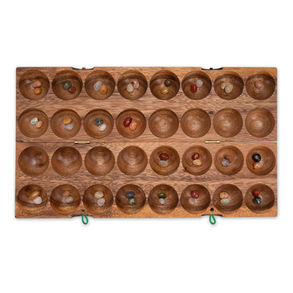 LOGOPLAY Hus Mancala Steinchenspiel aus Samena-Holz mit Edelsteinen