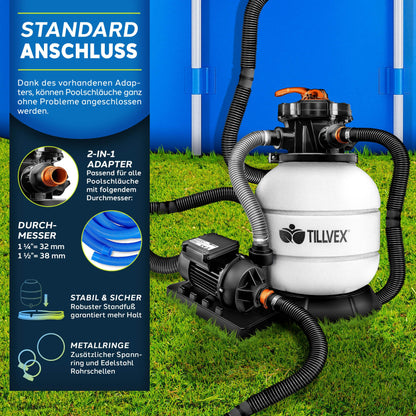 tillvex Sandfilteranlage Pool 7.900L/h – 7-Wege Ventil