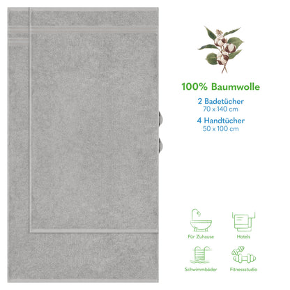 Hammetex Handtuch-Set 6-teilig, 100% Baumwolle Frottier, Hellgrau