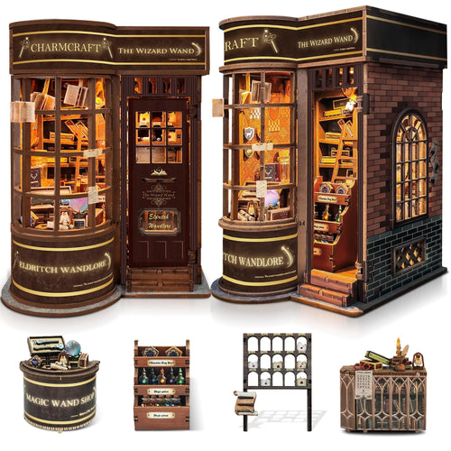 LUMYCE Book Nook Kit SQ-51: DIY-Holzpuzzle Miniaturhaus mit LED, Miniatur-Zauberladen aus Massivholz