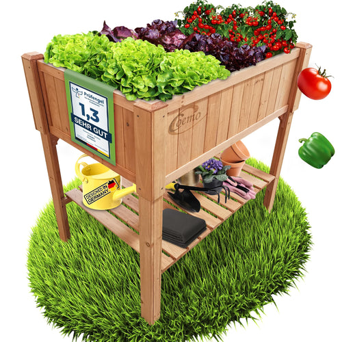 Coemo Hochbeet aus Holz 120 × 60 × 90 cm mit Ablageboden, Pflanztrog für Garten, Terrasse und Balkon