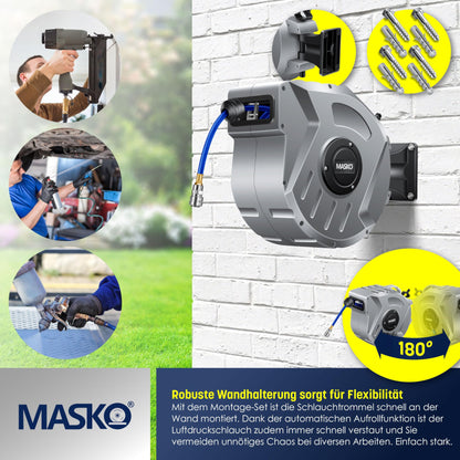 MASKO® Automatik Druckluftschlauch Aufroller 20m - Schlauchtrommel