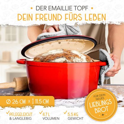 KRUSTENZAUBER Gusseisen Topf – Brottopf 26cm emailliert