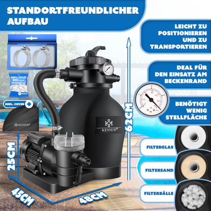 KESSER Sandfilteranlage Pool 400 W, 10.200 L/h, 7-Wege-Ventil