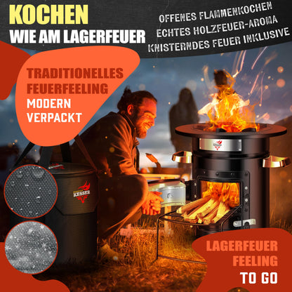 KESSER Raketenofen mit Gusseisen-Grillpfanne - Camping Outdoor
