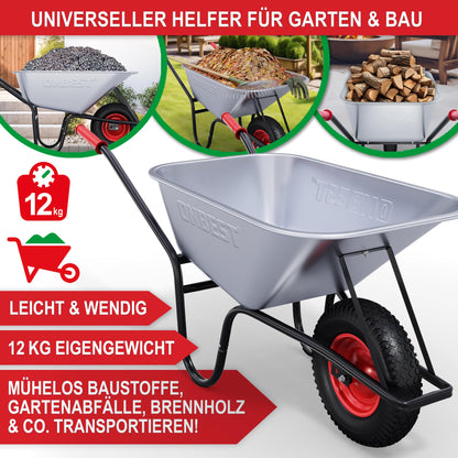 ONBEST Schubkarre Bauschubkarre – 100L vollverzinkt silber