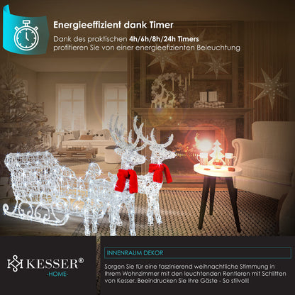 KESSER LED Rentiere mit Schlitten 240er weiss – Aussen & Innen