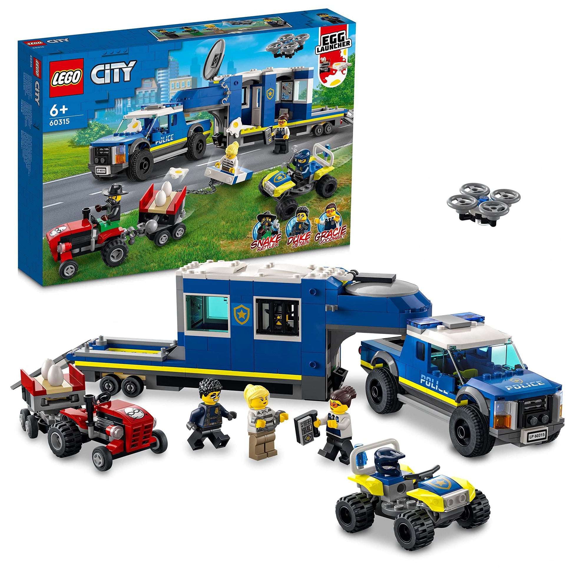 LEGO City Mobile Polizei-Einsatzzentrale 60315. Blau-grauer LKW mit Anhänger dient als mobile Kommandozentrale für LEGO City Polizeieinsätze.
