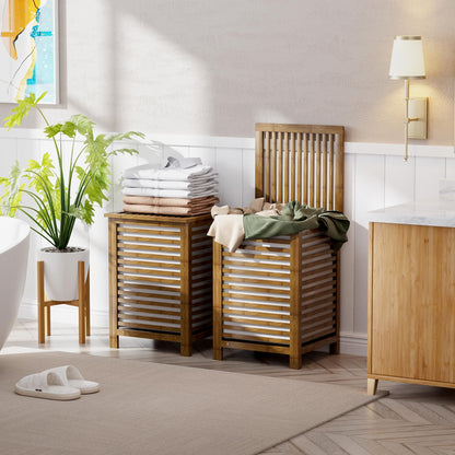 SMIBUY Grosser Wäschekorb Bambus mit Deckel - Nussbaum