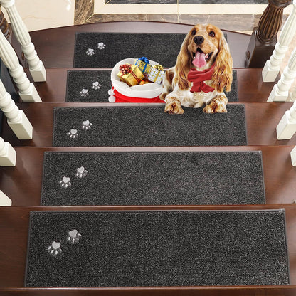 BEQHAUSE Stufenmatten rutschfest – 15 rechteckige, dunkelgraue Matten (22x70cm) für Treppen. Bieten Trittsicherheit und Schutz.