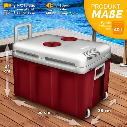 tillvex Kühlbox elektrisch 40L mit Rollen kühlt & wärmt Rot
