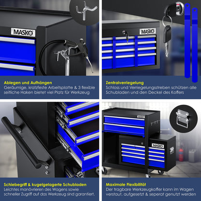 MASKO® Werkstattwagen 9 Fächer abschliessbar - Blau