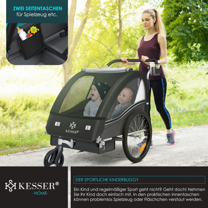 KESSER Sport-RX 2in1 Kinderfahrradanhänger Jogger Buggy 1-2 Kinder