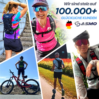 SASMO Trinkrucksack Schwarz mit 2L Trinkblase und Thermofach