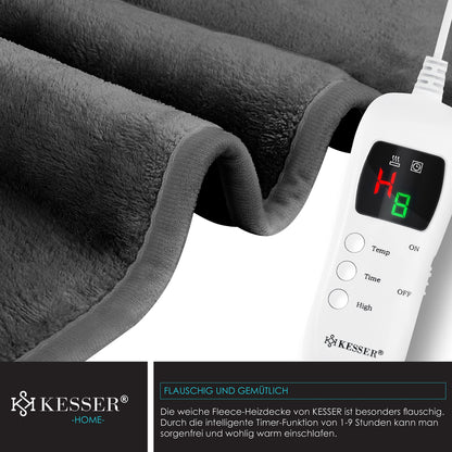 KESSER® Heizdecke Plüsch elektrisch 200x180cm Braun