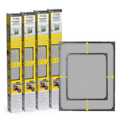 EASYmaxx Teleskop-Insektenschutzgitter Fenster, anthrazit, 4er-Set – ausziehbarer Rahmen mit integriertem Netz