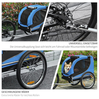 PawHut Hunde Fahrradanhänger Transporter - Blau-Schwarz