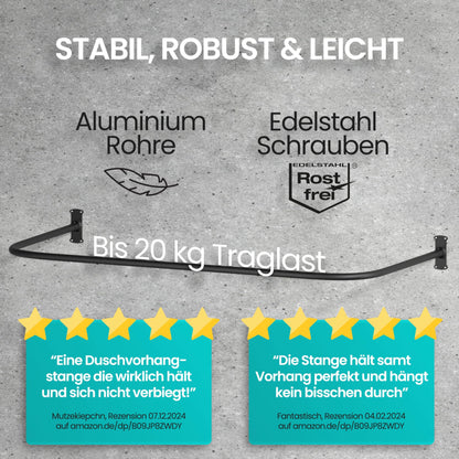 Duschvorhangstange Winkel L/U Form rostfrei ohne Deckenhalterung