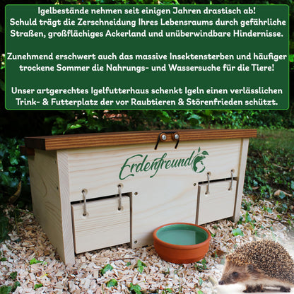 ERDENFREUND® Igelfutterhaus mit Rattenklappe, 2er Napf-Set